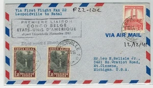 AIRMAIL FIRST FLIGHT F22-10C TRANS ATLANTIC LEOPOLDVILLE TO NATAL BRAZIL - Picture 1 of 1