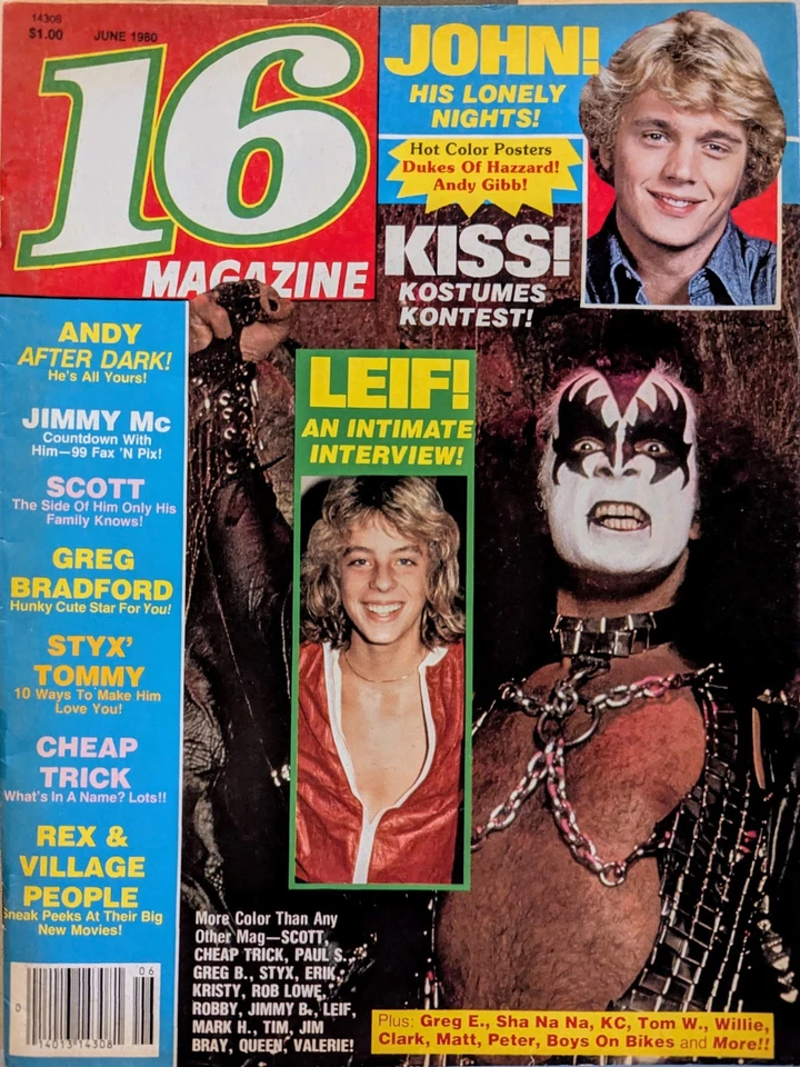 16 Magazine June 1980 KISS, Leif, Cheap Trick, Scott Baio, Andy Gibb, Estrada,KC Foto 1 de 4