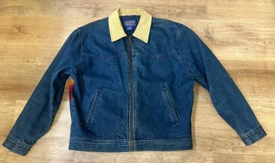 MEN'S VINTAGE PENDLETON DENIM /EAGLE  WOOL PANEL ZIP WESTERN JACKET SIZE LARGE - Image 1 of 4