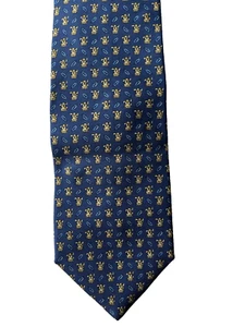 Salvatore Ferragamo Silk Neck Tie Blue Dog Print 100% Silk Made in Italy - Picture 1 of 8