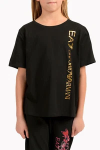 Emporio Armani EA7 Girls Black Short Sleeve Logo Print T-Shirt - Picture 1 of 6
