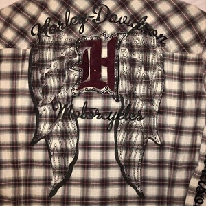 Harley Davidson Damen verziert bestickt Engelsflügel Logo kariertes Shirt 1W - Bild 1 von 6