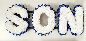 SON Artificial Silk Funeral Flower Tribute Wreath Memorial White Flowers - Picture 1 of 2