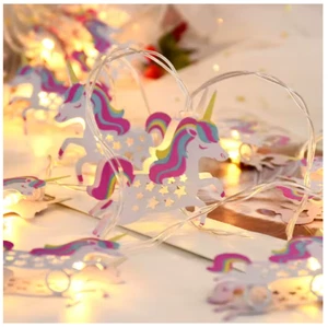 1,65m 10 LED Lichterkette Einhorn Regenbogen Pferdchen Sterne Batteriebetrieben - Bild 1 von 5
