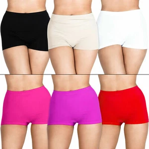New Pack Of 3 Womens Ladies Plain Underwear High Waist Stretch Boxer Shorts Lot - Picture 1 of 11