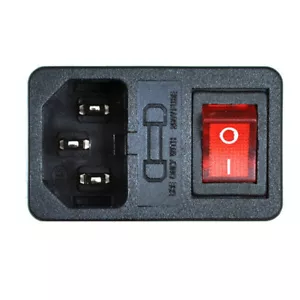AC Eingang Steckdose 3-polig mit Sicherungshalter Schalter rot Neon Blinkleuchte - Bild 1 von 8
