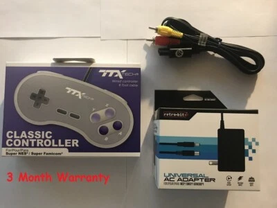 NEW AC Adapter Power Cord + AV Video Cables + Controller for Super Nintendo SNES - Image 1 of 3