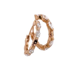 Marquise Diamond Hoop Earrings, In 18ct Rose Gold Set With 1.0ct F/VS Diamonds - Picture 1 of 4