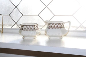 Vintage Wm Adams Ironstone Sharon Sugar & Creamer Brown Shamrocks Transferware - Picture 1 of 5
