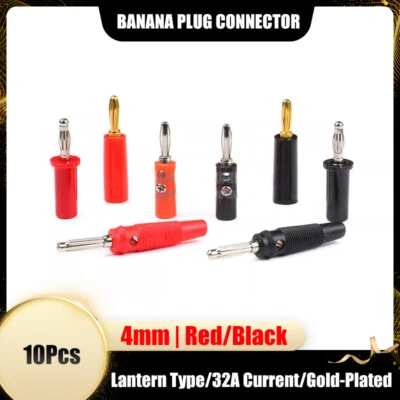 10Pcs Banana Plug Connector 4mm Wire Cables Lantern Type/32A Current/Gold-Plated - Image 1 of 4