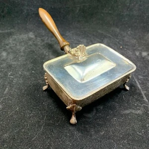 Vintage silent butler silverplate wooden handled 4 footed hinged top rectangular - Picture 1 of 12