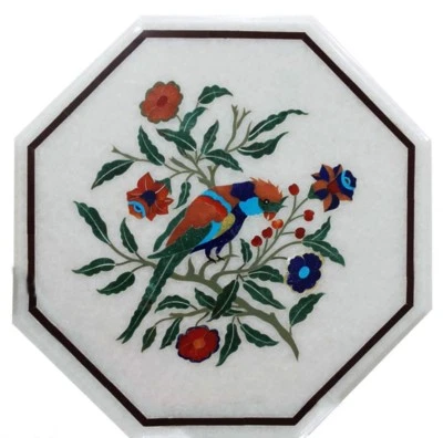 18" Marble table top pietra dura floral handcrafted marquetry art work inlay - Image 1 of 3