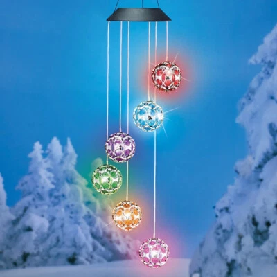 Bolas LED solares brillantes coloridas esferas móviles carillón de viento patio decoración de jardín Foto 1 de 4
