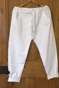 Women’s White plus size Lagenlook Trousers Joggers Pant Italian Stretch Magic - Picture 1 of 5