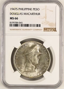 1947-S Philippines Peso Douglas Macarthur MS66 Silver .800 Commemorative Mint... - Picture 1 of 2