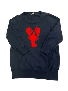 J.CREW Navy and Red Lobster Sweater Small 100% Cotton Maine New England - Picture 1 of 9