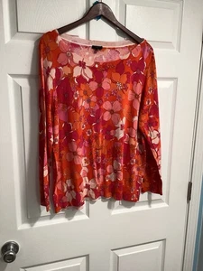 Talbots Sweater Plus 2X Pink Orange Floral Pullover Long Sleeve Stretch Bright - Picture 1 of 5