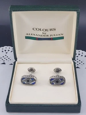 Abotoaduras Colours by Alexander Julian preto azul royal banhado a prata - Imagem 1 de 4