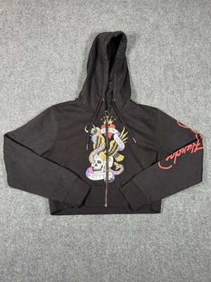 Sudadera con Capucha Recortada Ed Hardy Para Mujer XL Negra Ciudad de Nueva York Calavera Águila Serpiente Y2K Foto 1 de 4
