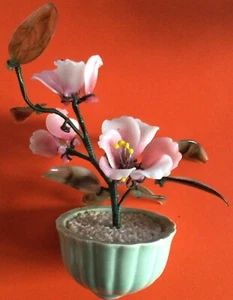 Vintage Retro Chinese Japanese Glass Bonsai Tree Rare Flower Jade Ceramic Vase - Picture 1 of 12