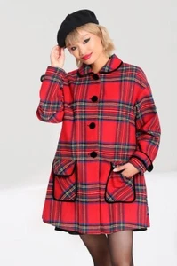 Hell Bunny Red A-line Swing Coat Stanley Plaid Coat New Size S UK Size 10 Jacket - Picture 1 of 10