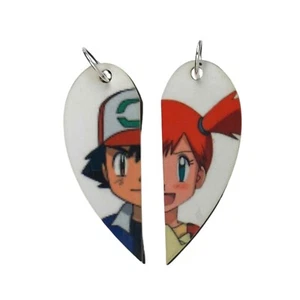 Ash and Misty Matching Heart Necklaces Keyrings or Earrings | Couples BFF Gift - Picture 1 of 1