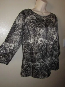 a.n.a Womens Large Top Black & ivory 3/4 Sleeve Lightweight Career Scroll Pocket - Picture 1 of 9