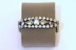 Vintage Klar Strass Armband Mid Century Zweireihig Silber Sicherheitskette - Bild 1 von 5
