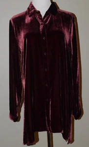 Eileen Fisher Sz XS Collar Long Shirt Dk Cranberry Silk Velvet Tunic Top $278! - Picture 1 of 11