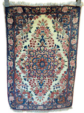 Alfombra oriental persa anudada a mano Sarough Art Nouveau colores naturales 92x64 cm
