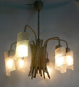 LÁMPARA DE TECHO BRUTALISTA DISEÑO 6 LLAMAS ARAÑA AÑOS 70 80 - Imagen 1 de 17