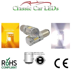 2x BAY15D 1157 WHITE AND AMBER SIDELIGHT AND INDICATOR COMBINED LED 380 TYPE 2 - Picture 1 of 1