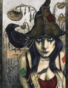 Gothic Fantasy Scarecrow Art PRINT Halloween Crow Dead Sunflowers Brown Fall - Picture 1 of 1