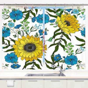 Juego de 2 paneles con ganchos cortinas de cocina cortinas de ventana de girasol flor art flora - Imagen 1 de 9