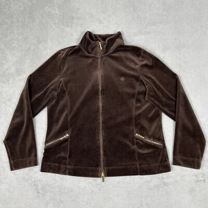 Vintage Ralph Lauren Jacket Womens Large Petite PL Brown Full Zip Velour Pockets - Picture 1 of 10