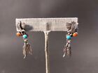 925 Sterling Navajo Eagle W Feathers & Turquoise Red Coral Earrings