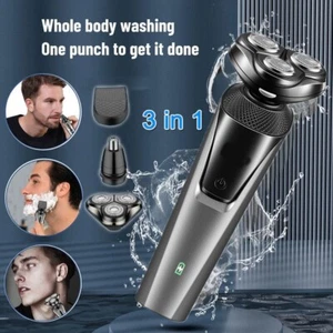 Electric Shaver Mens Razor Rotary Waterproof Pop-Up Trimmer Wet Dry Cordless - Picture 1 of 24