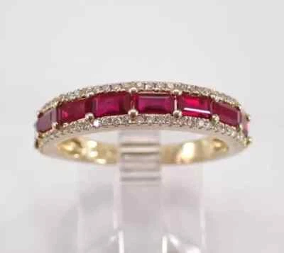 1.80Ct Baguette Cut Lab Created Red Ruby Wedding Band Ring 14K Rose Gold Plated - Image 1 of 4