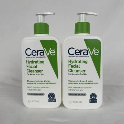Paquete de 2 limpiadores faciales hidratantes Cerave, lavado facial para piel seca, 12 fl oz cada uno Foto 1 de 4
