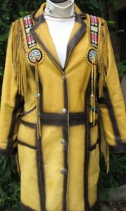 Vestido de novia largo con flecos y cuentas de cuero tostado para mujer Powwow Regalia LD430 - Imagen 1 de 3