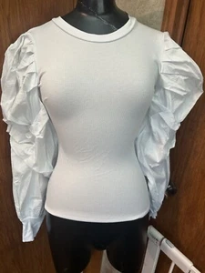 Womens Misspap New Extreme woven puff sleeve white top size 8 - Picture 1 of 11