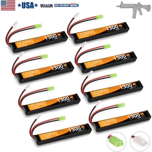 7.4V Rechargeable 2S LiPo 1300mAh 25C Stick Battery Mini Tamiya Airsoft Battery - Picture 1 of 13