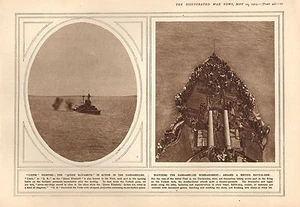 1915 WWI PRINT ~ QUEEN ELIZABETH FIGHTIN IN DARDANELLES BRITISH BATTLE-SHIP - Picture 1 of 1
