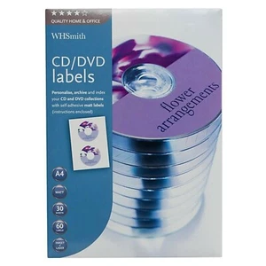 WHSmith CD / DVD A4 Self-Adhesive Matt Labels For Inkjet Printers Pack Of 60