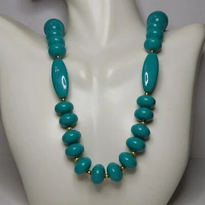 Turquoise color assorted size beads silvertone spacers 24 inches  - Picture 1 of 6
