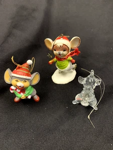 Vintage Mouse Colorful Kitschy Christmas Ornaments Set of 3 - Picture 1 of 15