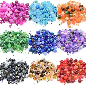 80G X MIXED SHAPE, TYPE AND SIZE GLASS BEADS FOR JEWELLERY MAKING - PICK COLOUR - Picture 1 of 16