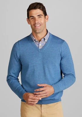 Jos. A. Bank Men's Traditional Fit V-Neck Sweater Size 3X NWT Blue Merino Wool - Image 1 of 4