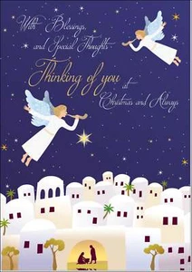 Doodlecards Thinking Of You Christmas Card Nativity Scene Angels Bethlehem - Picture 1 of 5
