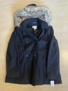 Nautica Women’s Faux Fur Pea Coat Black Size XL New with Tags - Picture 1 of 6